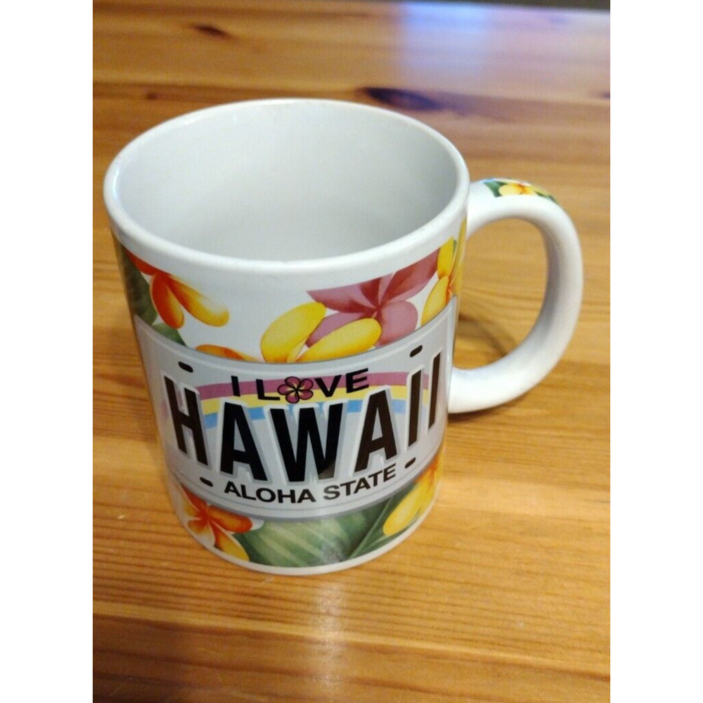 I Love Hawaii Aloha State Coffee Mug Plumeria License Plate Hawaiian Gift Luau‎